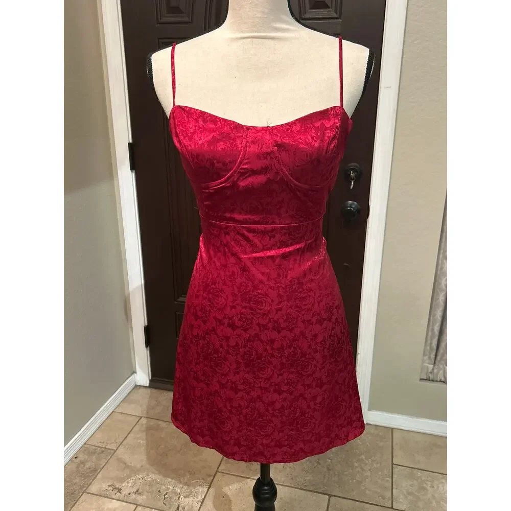 Princess Polly Diva Mini Red Wine Satin Dress